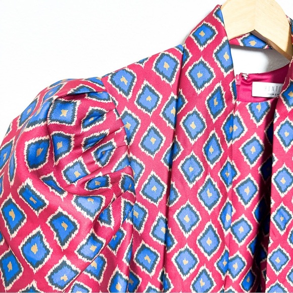 Hunter Bell Presley Top In Ikat Rouge Peplum Ruffle Puff Sleeve size 6 - Picture 5 of 9